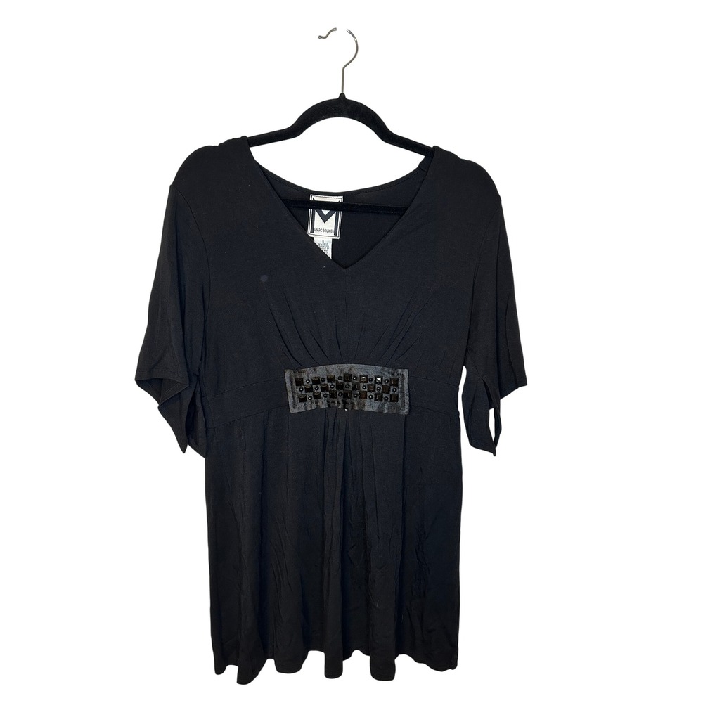 Marc Bouwer QVC Black Top Embellished Empire Waist Short Sleeve Small